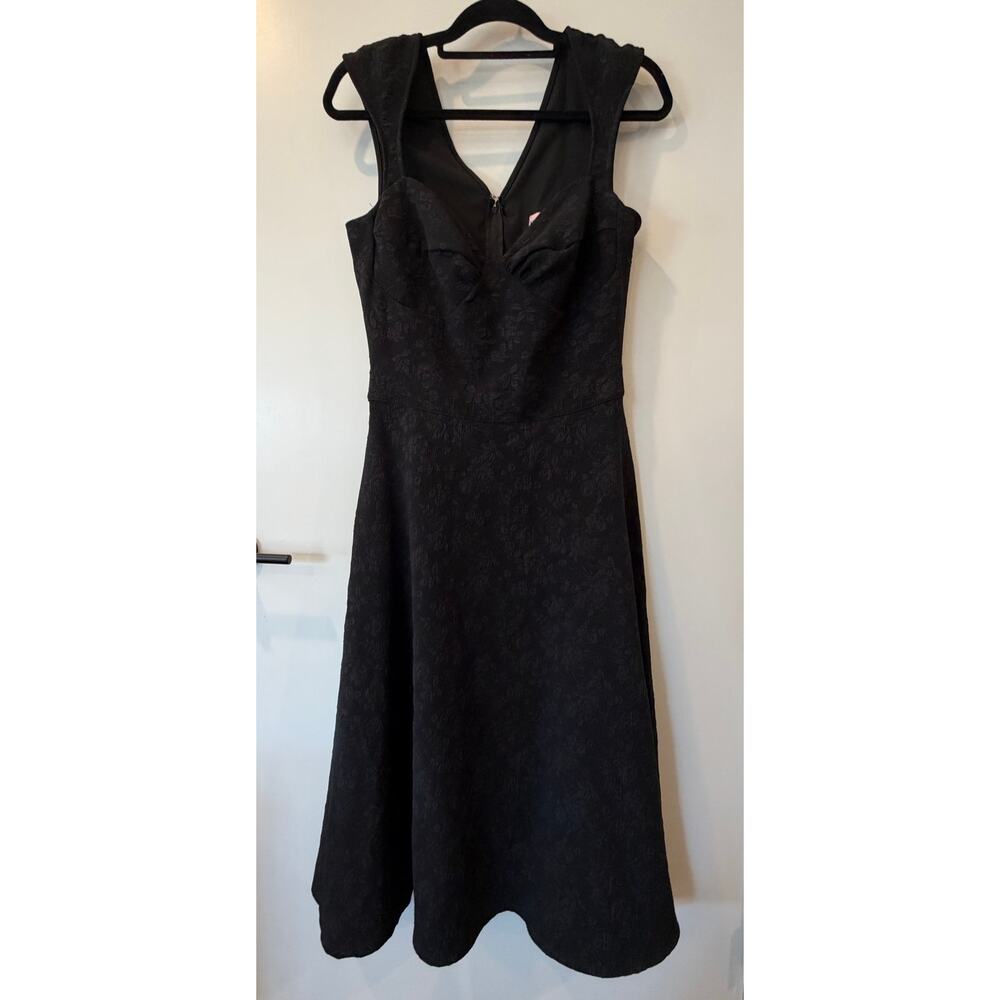 Bettie Page Queen of Pinups Size 12 Black Lace Cocktail Dress - Midi Length